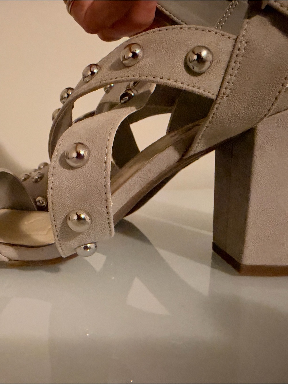 Circus by Sam Edelman Women’s Beige Fabric Studded Strappy Block Heel 9.5